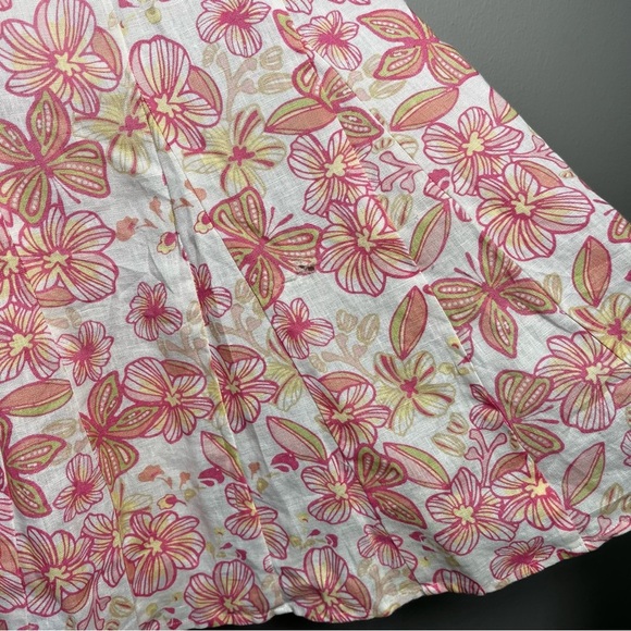 JM Collection y2k Women 100% Linen Skirt Medium Pink White Circle Floral Coconut - Picture 7 of 9